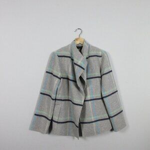 Talbots Women's Open Front Blazer Jacket Coat Plaid Wool Blend Casual Gray M 576